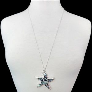 Long Abalone Shell Starfish Silver Necklace